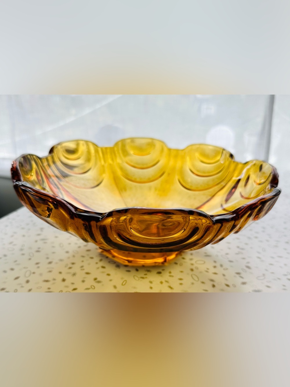 Vintage 1930s Art Deco Amber Pressed Glass Bowl Josef Inwald Czech